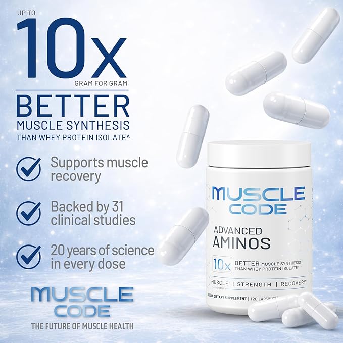 NAUTILUS Muscle Code Essential Amino Acid Capsules – Muscle Synthesis & Recovery & Strength – Unflavored – 30 Servings – Clinically Studied – 0g Sugar, Keto, Vegan, Gluten Free, Dairy Free
