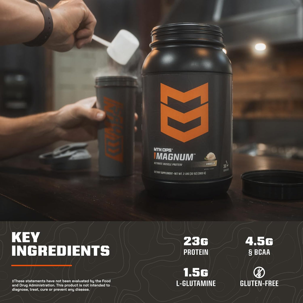 MTN OPS Magnum Cookies & Cream Protein Powder, 23g of Whey Isolate Protein & Milk Protein with BCAAs, Zero Sugar & Gluten Free, Cookies & Cream, 30-Serving Tub