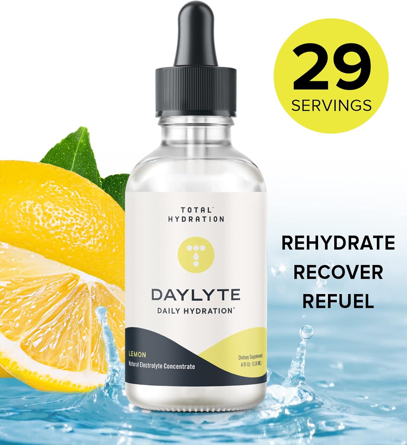 Daylyte Electrolyte Drops, Lemon, Sugar Free Daily Hydration Supplement with Magnesium, Calcium, & Zinc (29 Servings)