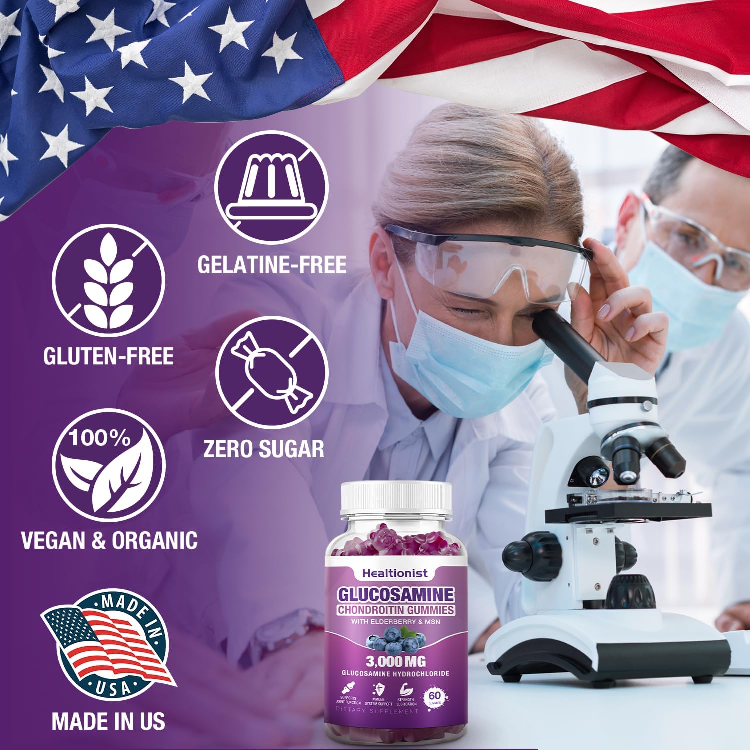 2 Packs 3000mg Glucosamine Chondroitin Gummies with MSM & Elderberry - Extra Strength Joint Health, Flexibility, Antioxidant Immune Support Supplement Gummy for Adults, Men & Women 120 Cts