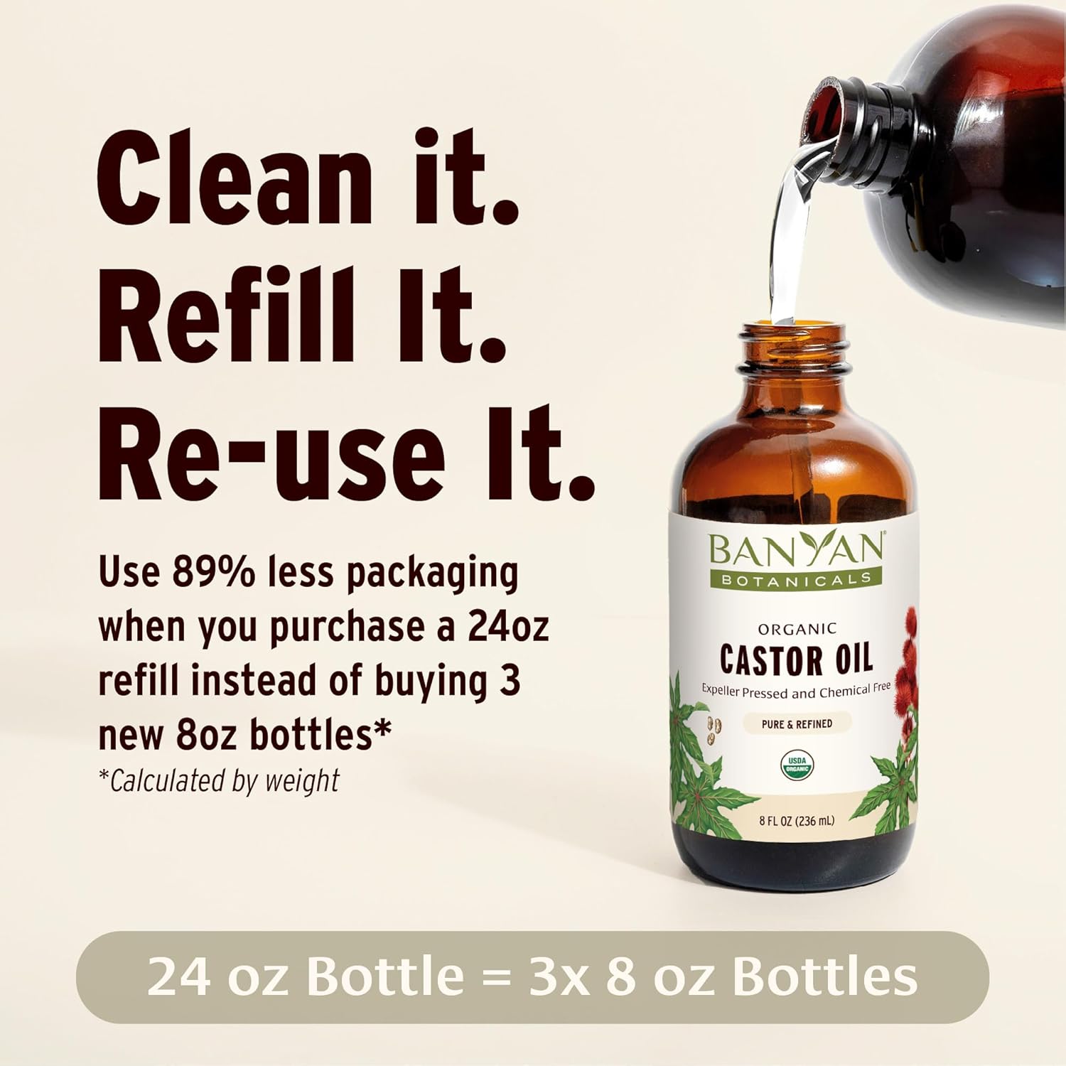 Banyan Botanicals Organic Castor Oil – Pure and Refined Castor Oil – for Face and Skin Care, Hair Care, and Natural Beauty – 8 oz – Non GMO, Hexane Free, Vegan, and Cruelty Free