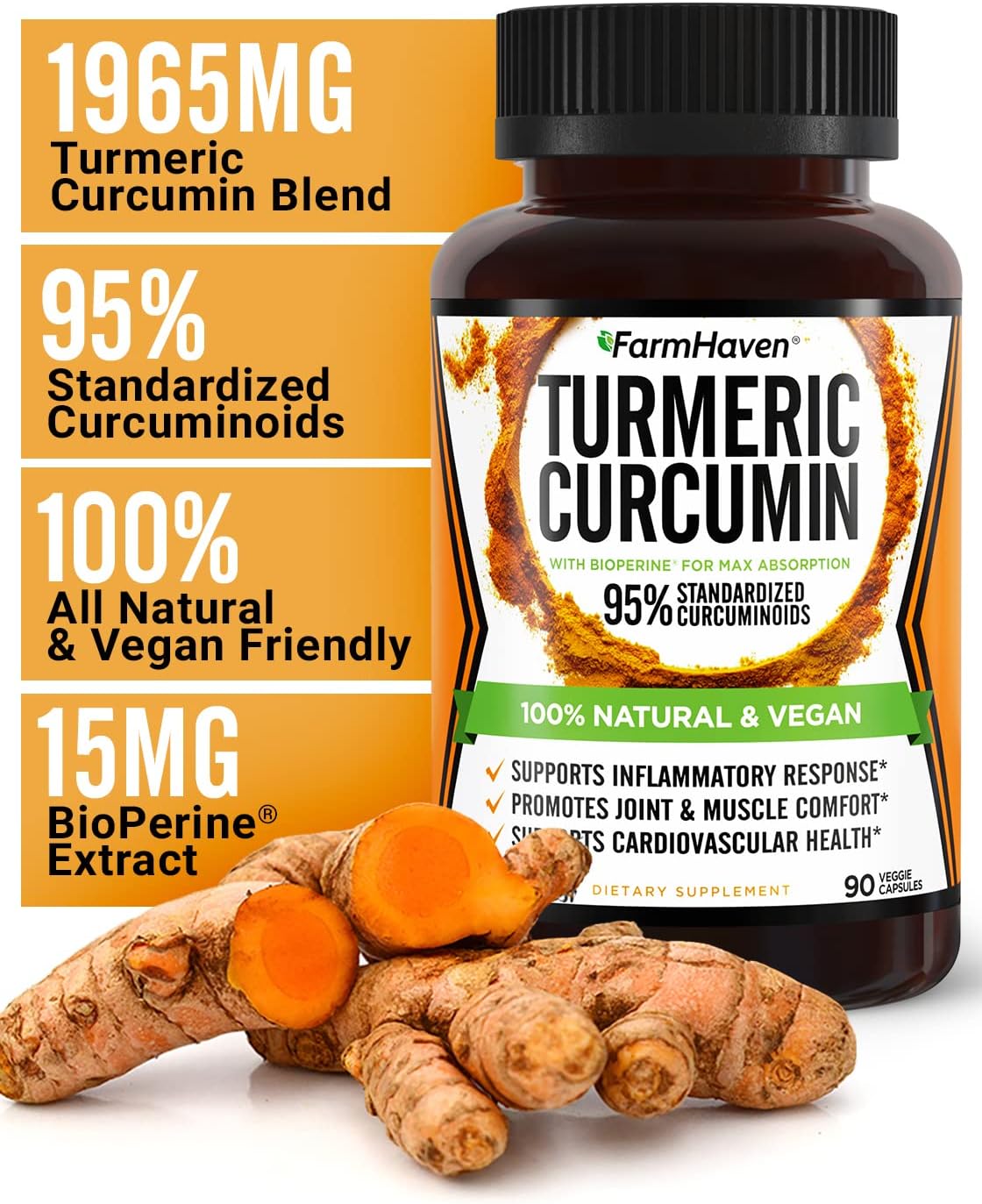 FarmHaven Magnesium Glycinate & Malate Complex w/Vitamin D3 & Turmeric Curcumin with BioPerine Black Pepper & Digestive Enzymes with 18 Probiotics & Herbs