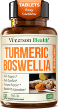 Turmeric Curcumin Supplement with Boswellia Serrata, Ginger Root, Organic Turmeric Powder & Black Pepper - 95% Curcuminoids Turmeric Supplement - 60 Gluten Free Tumeric Boswellia Extract Tablets