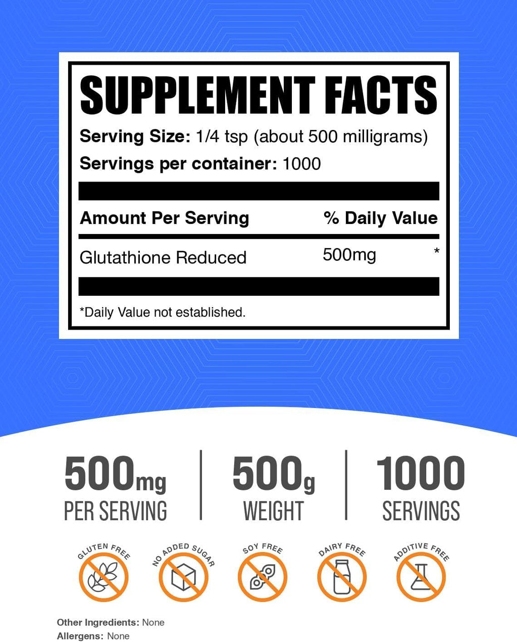 BulkSupplements.com Glutathione Reduced Powder - Glutathione Supplement, Reduced Glutathione Powder - Glutathione 500mg, Gluten Free, 500mg per Serving, 500g (1.1 lbs) (Pack of 1)
