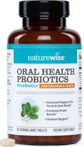 NatureWise Oral Probiotics for Mouth Bad Breath - Chewable Sugar-Free Mint - Lactobacillus reuteri Chewable - Oral Probiotics For Kids & Adults - Non-GMO USA Manufactured - 50 Count[50-Day Supply]