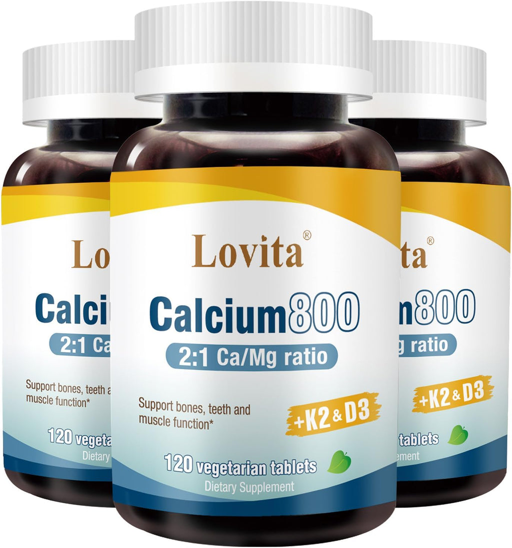 Calcium 800 mg | Highly Absorbable Calcium Citrate with Vitamin D3 & K2 | Premium 2:1 Ratio with Magnesium | Plus Zinc, Copper, Manganese | Vegan Supplement for Bone Health, 120 Tablets (Pack of 3)