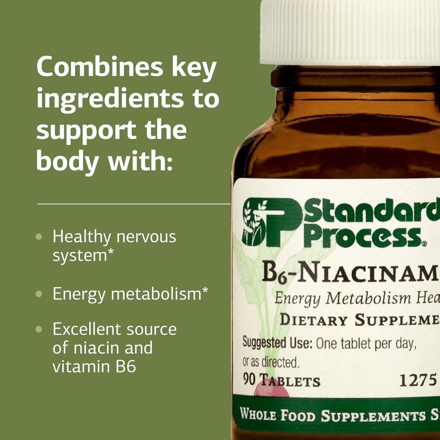 Standard Process B6-Niacinamide - Energy Metabolism, Heart Health, and Digestion Supplement with Vitamin B6, Niacin, Ascorbic Acid, Reishi Mushroom, Shiitake Mushroom, and More - 90 Tablets