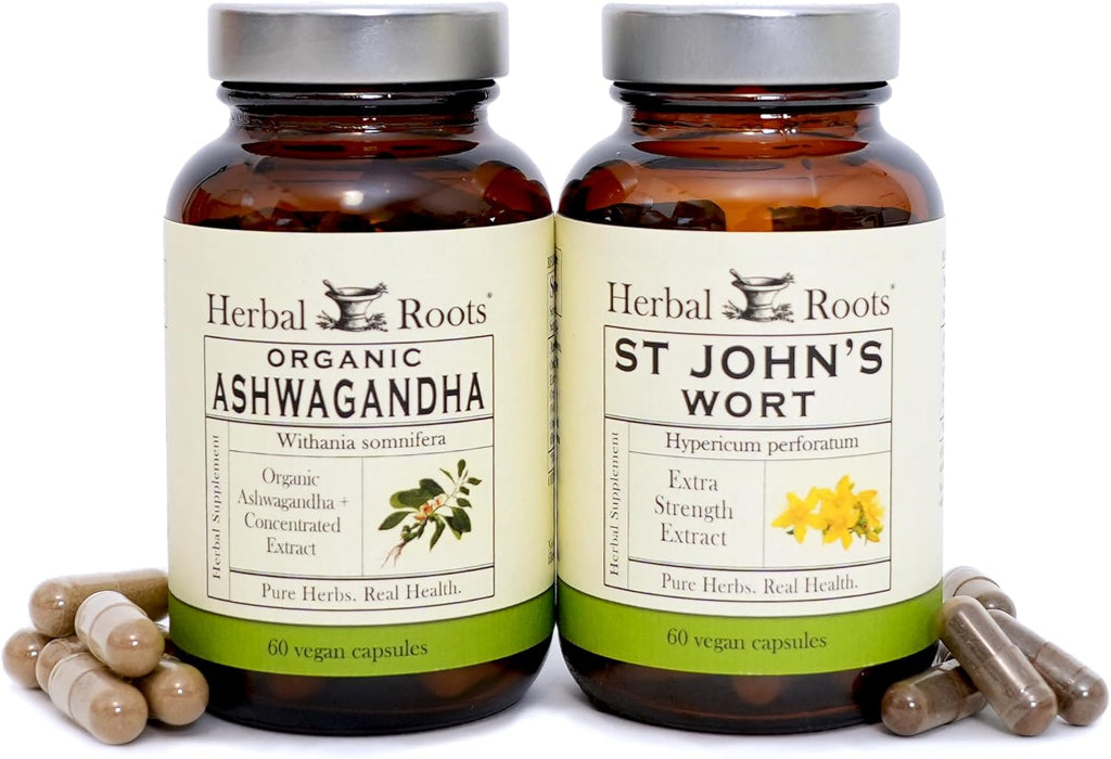 Herbal Roots Mood Duo, Organic St. John's Wort and Ashwagandha Supplement, Natural Mood Support, Non-GMO