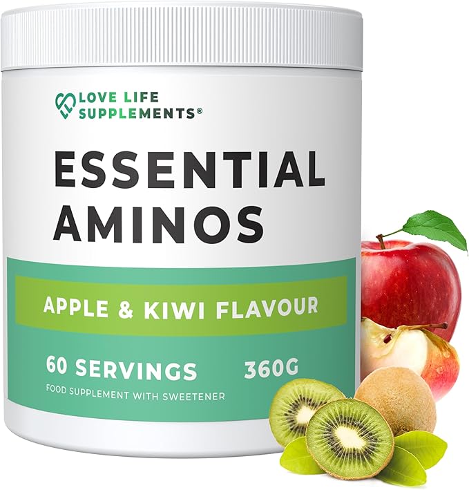 Love Life Supplements EAA Amino Acids Powder, All 9 Essential Amino Acids Including BCAA's and 2 Grams of Leucine per Serving, Apple & Kiwi Flavour, 348g - 60 Servings (5g of EAA's per Serving)