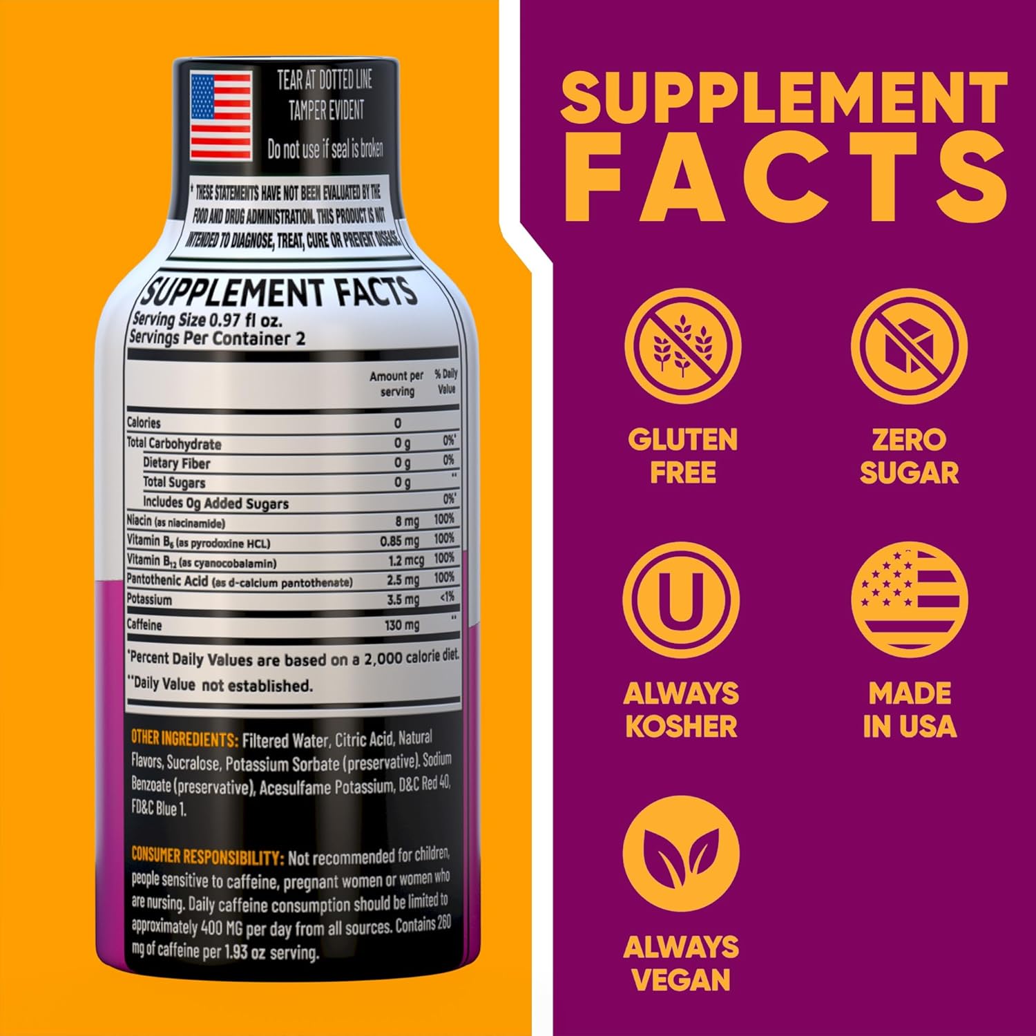 Grape Extra Strength Energy Shot 10 pk – 260mg Natural Caffeine B12 B6 – Energy & Focus Support – 2 Servings Sugar Free Zero Calorie Green Tea B-Vitamins Electrolytes Vegan – 1.93 fl oz