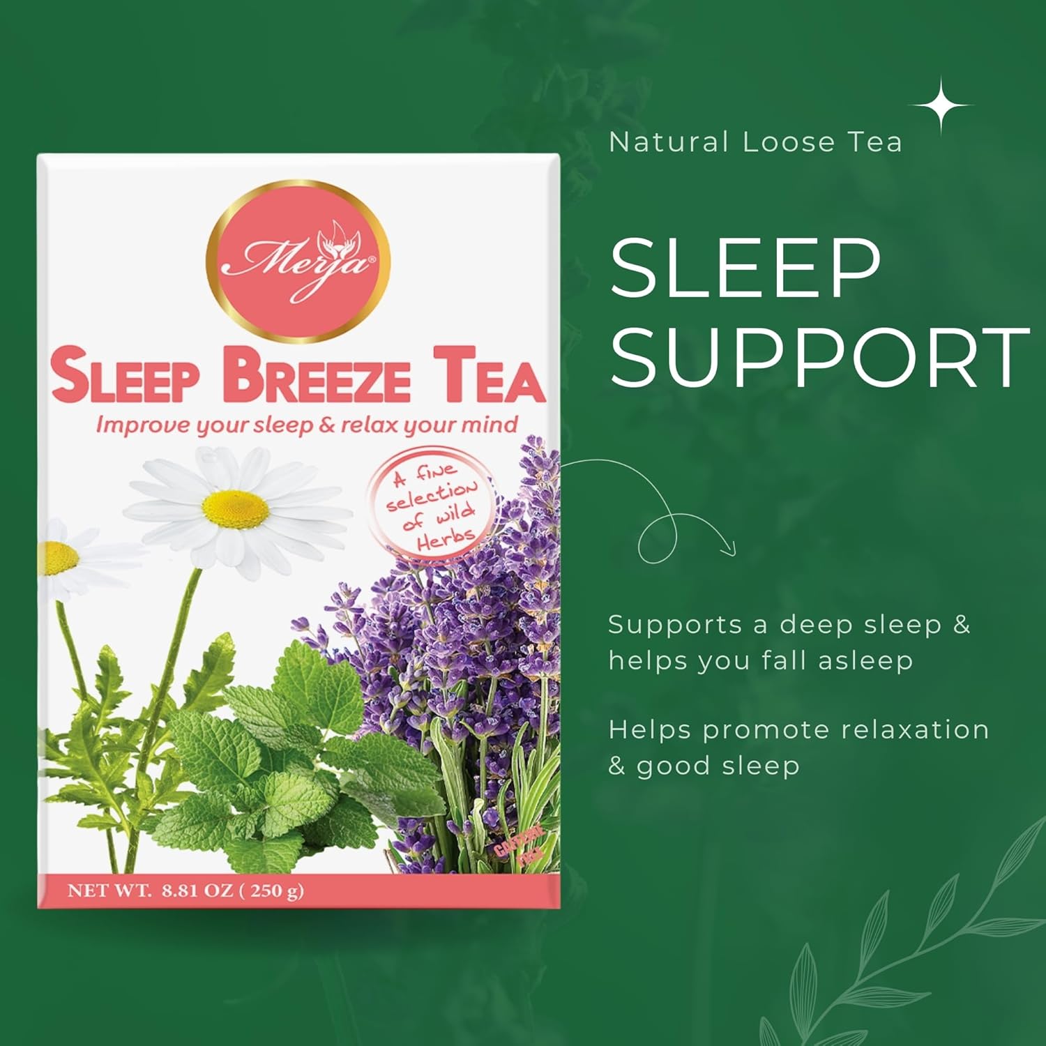Merja Herbs Sleep Breeze Tea [250g] Caffeine Free for Sleep & Memory Boost | Loose Mediterranean Supports Stress Relief Tea | Herbal Teas & Beverages