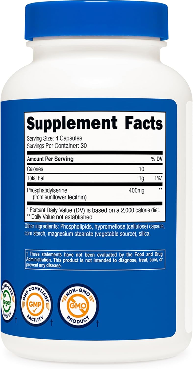 Nutricost Phosphatidylserine 400mg, 120 Capsules - Soy Free, 30 Servings, Vegetarian Friendly, Non-GMO, Gluten Free