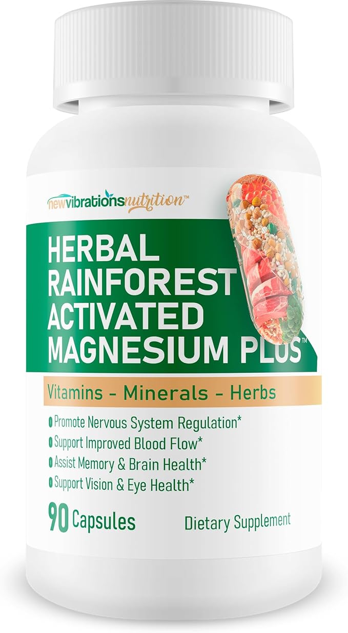 Herbal Rainforest Activated Magnesium Plus - Our Best Magnesium Combo Supplement - with Vitamin D, A, E, K, B6, Folate, B12, Biotin, Iron, Copper, Cayenne, Lions Mane Mushroom, Gingko Biloba & More