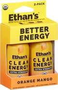 Ethan's Organic Clean Energy Shots Orange Mango, Sugar Free Natural Pre-Workout Focus Boost, Gluten Free, Vegan, B6 & B12 Vitamin C with Green Tea Extract and Guayusa (2 Pack of 2oz Shots)