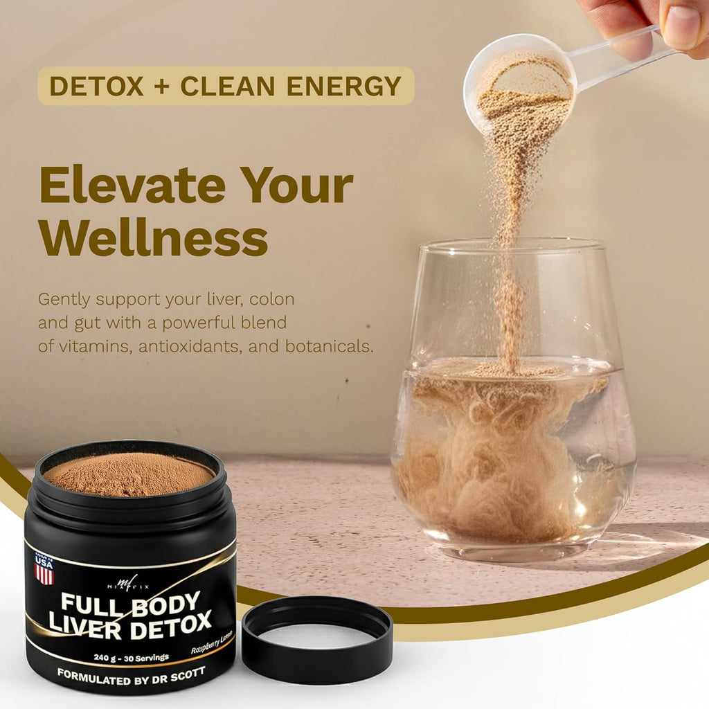 Mix-Fix Full Body Detox Powder – Advanced Colon, Gut, Liver Cleanse Detox & Repair – with Milk Thistle Glutathione, NAC, Turmeric & Beetroot – Cleanse, Digestion, Energy & Immune Health – Made in USA
