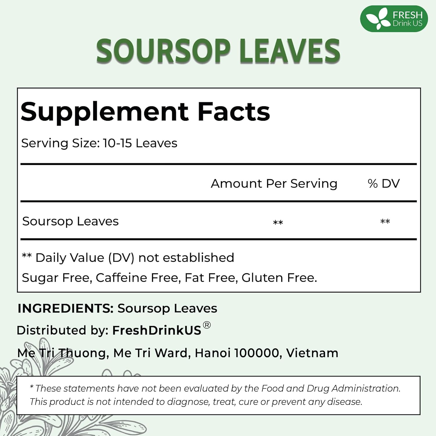 FreshDrinkUS, 240+ Premium Soursop Graviola Dried Leaves Tea, 230-250 Whole Soursop Leaves, Wildcrafted, Graviola , Guanabana , Hoja Guanabana, Loose Leaf Herbal , No Gluten, Vegan