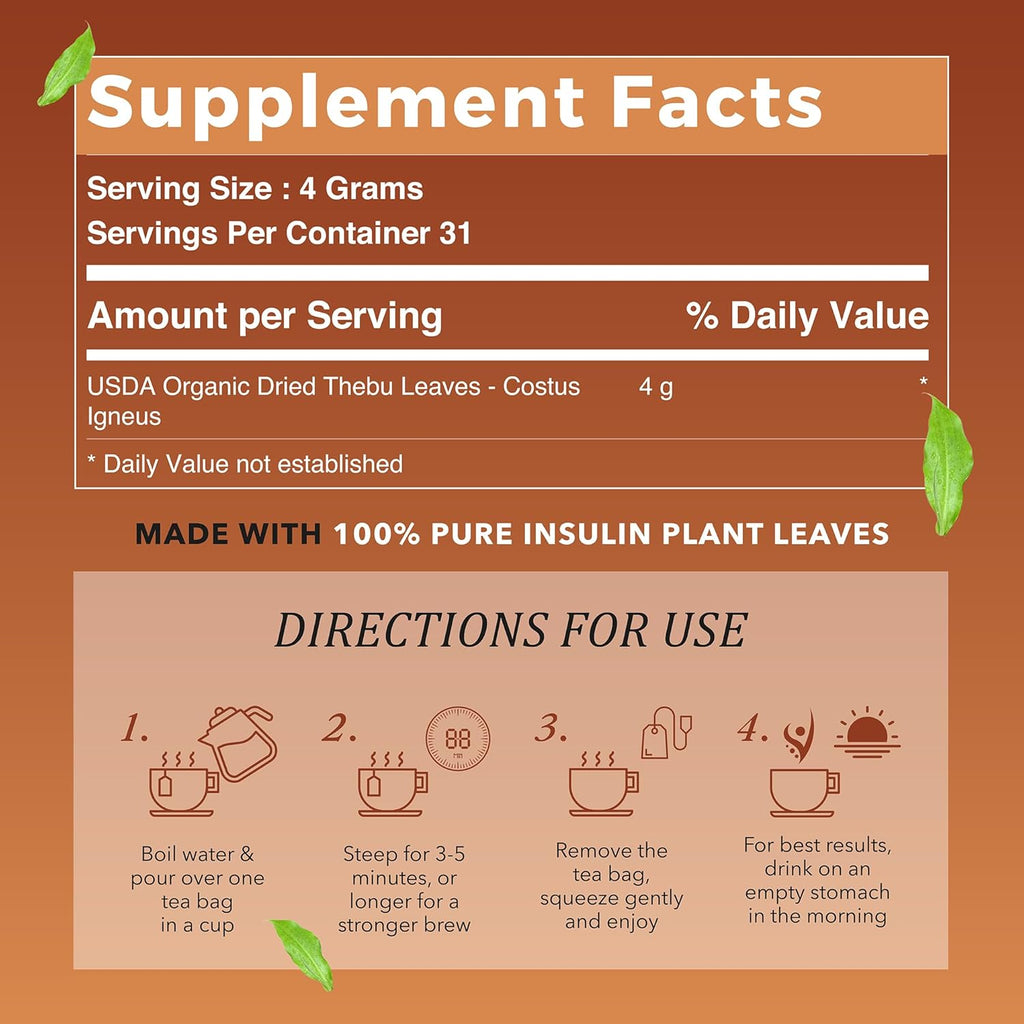 True Vine Insulin Plant Tea (USDA Organic) — Herbal Organic Tea Bags for Blood Sugar Support, Digestive Wellness & Metabolic Balance — 100% Natural, Caffeine-Free, No Additives – 31 Sachets (4g Each)