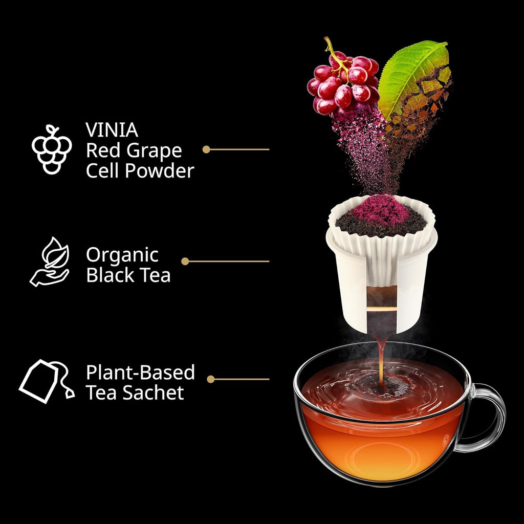VINIA English Breakfast Black Tea K-Cup Pods, Made with Organic Tea, Infused with Piceid Resveratrol for Heart Health, Nitric Oxide, Physical Energy, Blood Flow, Keto, Kosher, NON-GMO. 30 Ct