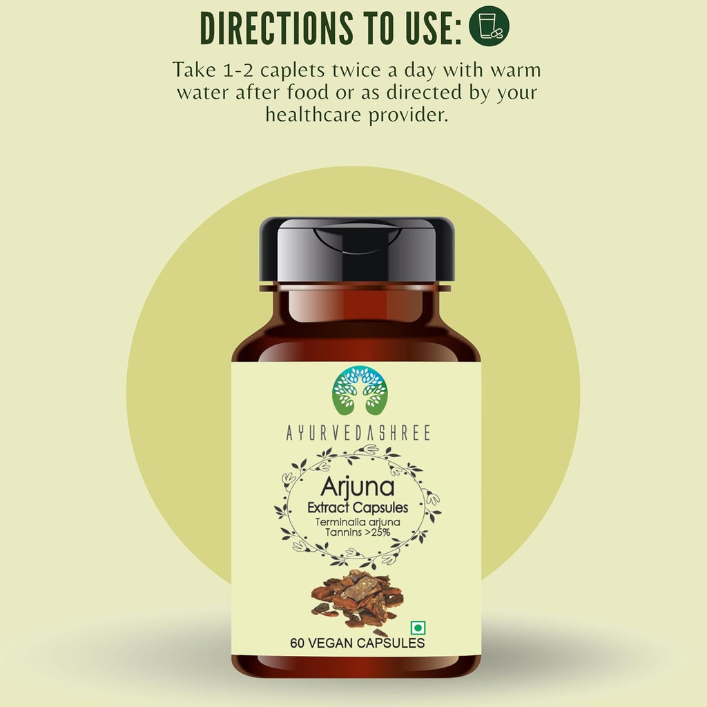 Arjuna Extract 500mg - 60 Vegetarian Capsules| |Terminalia Arjuna Tannis |All Natural | 100% Vegan | Gluten-Free | GMP Certified