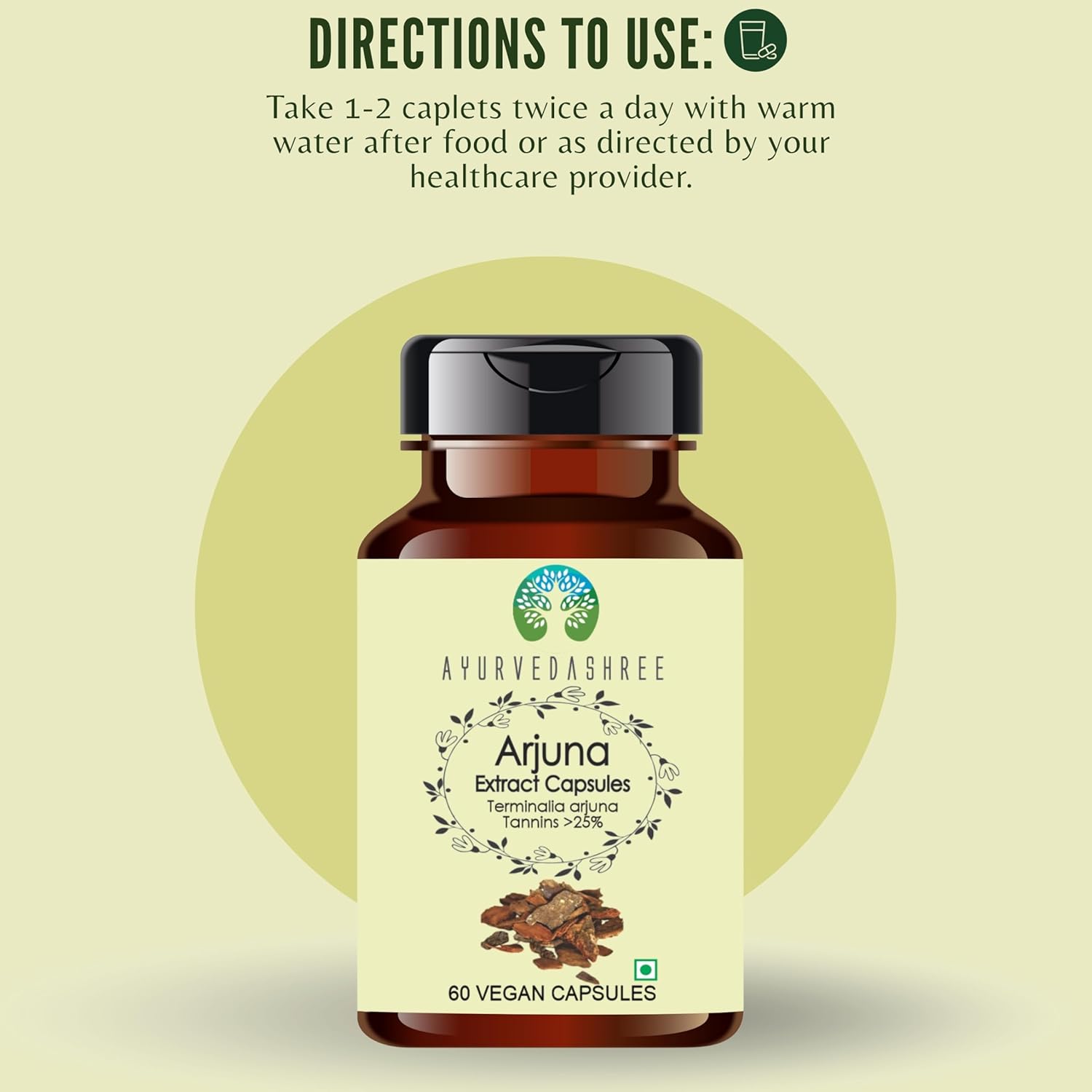 Arjuna Extract 500mg - 60 Vegetarian Capsules| |Terminalia Arjuna Tannis |All Natural | 100% Vegan | Gluten-Free | GMP Certified