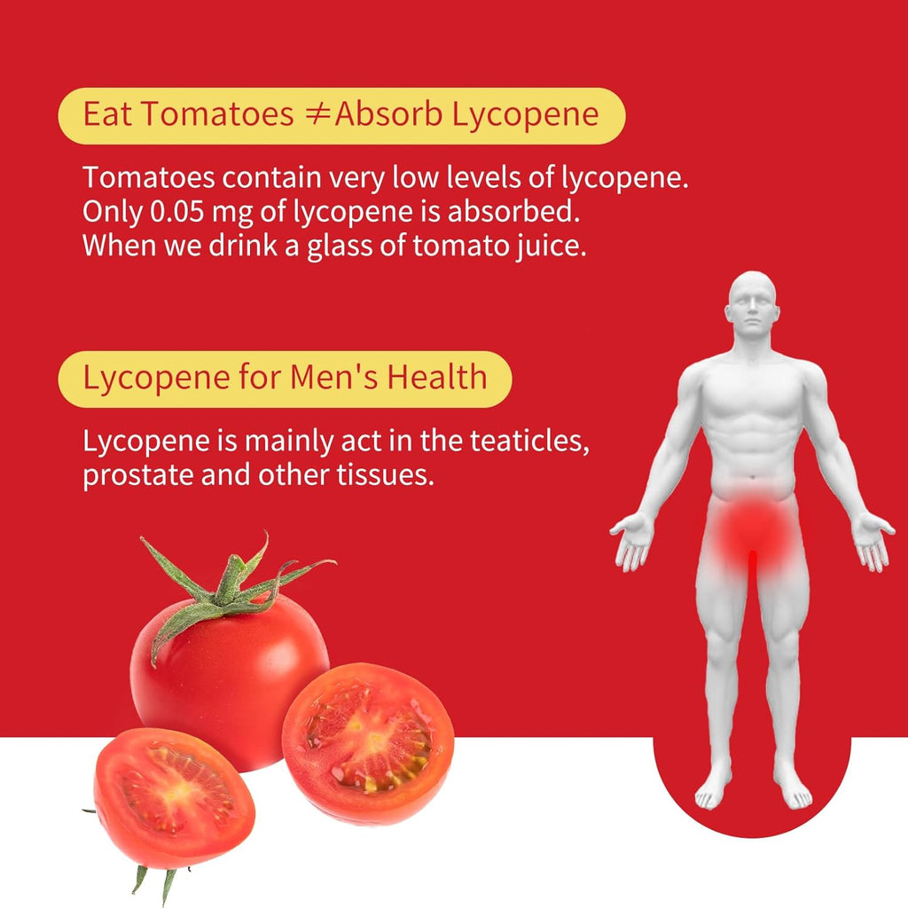 Lycopene Supplement 100mg, Natural Tomato Extract with Reishi Mushroom 200mg, Mushroom Capsule for Immune Health, Gluten-Free, Non-GMO, Vegan, 60 Rapid Release Capsules