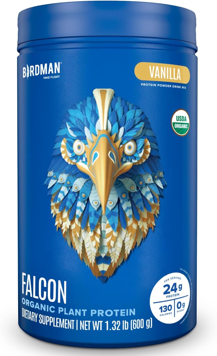 Falcon Organic Vegan Protein Powder Vanilla, 24g Protein, Sugar Free, Probiotics, Low Carb, Keto Friendly, Dairy Free, Lactose Free, Non Whey, Plant Based Pea Protein Powder - 18 Servings