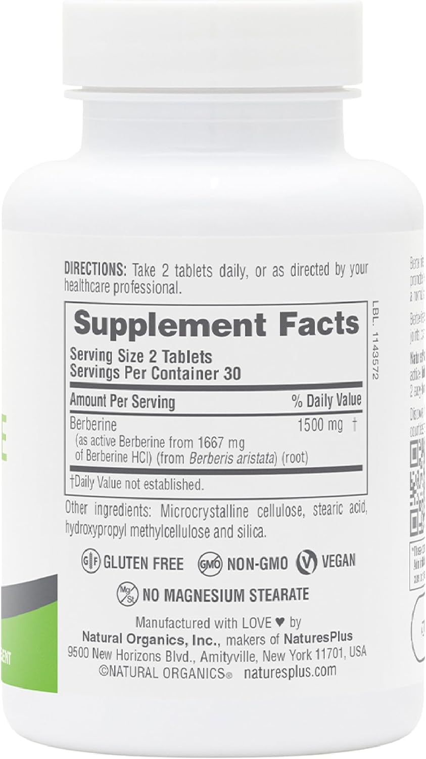 Natures Plus PRO Berberine 1500 mg - 60 Tablets - Supports Healthy Metabolism - Non-GMO, Vegan & Gluten Free - 30 Servings