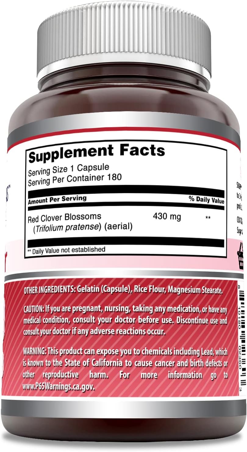 Amazing Formulas Red Clover Supplement | 430 Mg Per Serving | 180 Capsules | Non-GMO | Gluten Free | Made in USA