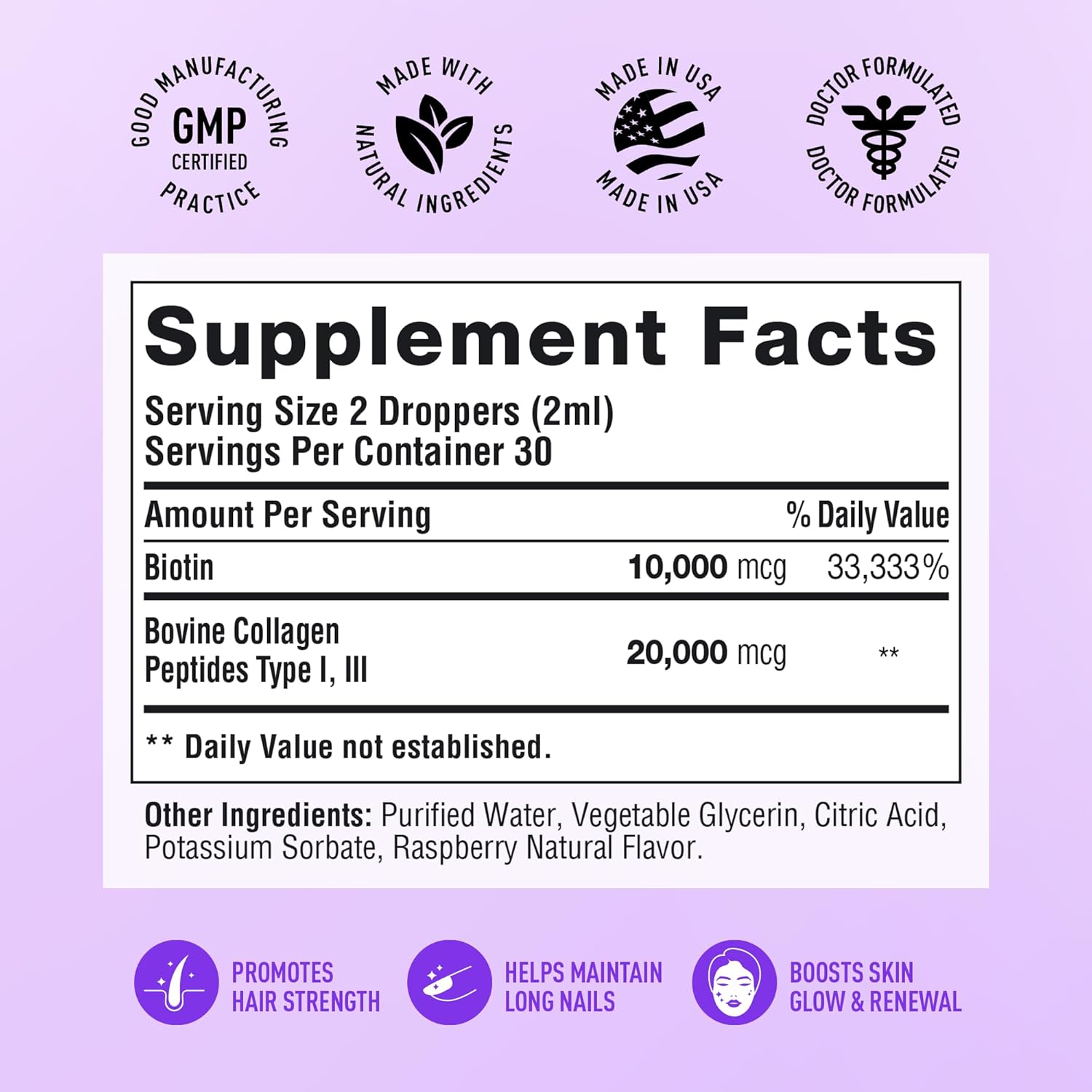 SimplyVital Liquid Biotin & Collagen - Hair, Skin & Nails Vitamins with Biotin 10000mcg & Collagen Peptides - Made in USA - Liquid Collagen for Healthy Skin & Hair Growth Support - 2 fl oz