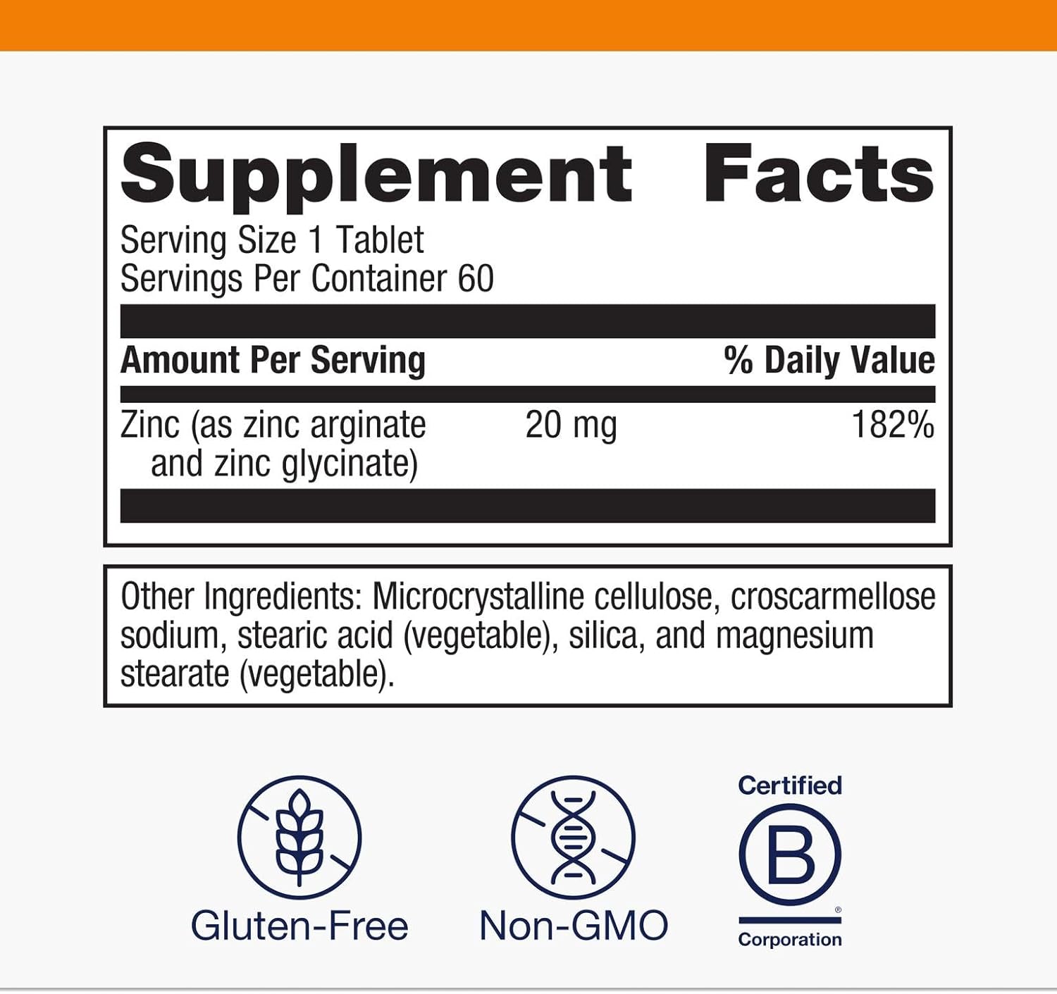 Metagenics Zinc A.G. - Highly Absorbable - 20 mg Zinc - For Immune Support, Bone Health & Energy Metabolism* - Zinc Arginate & Zinc Glycinate - Non-GMO & Gluten-Free - 60 Tablets