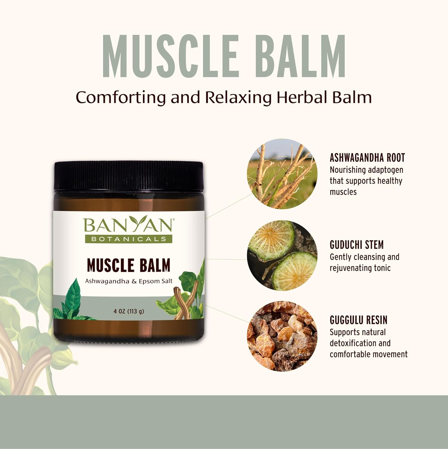 Banyan Botanicals Muscle Balm – Organic Muscle Massage Balm with Ashwagandha Root & Epsom Salt – Supports Healthy Circulation & Soothes Tired Muscles – 4oz – Non GMO Sustainably Sourced Petroleum Free