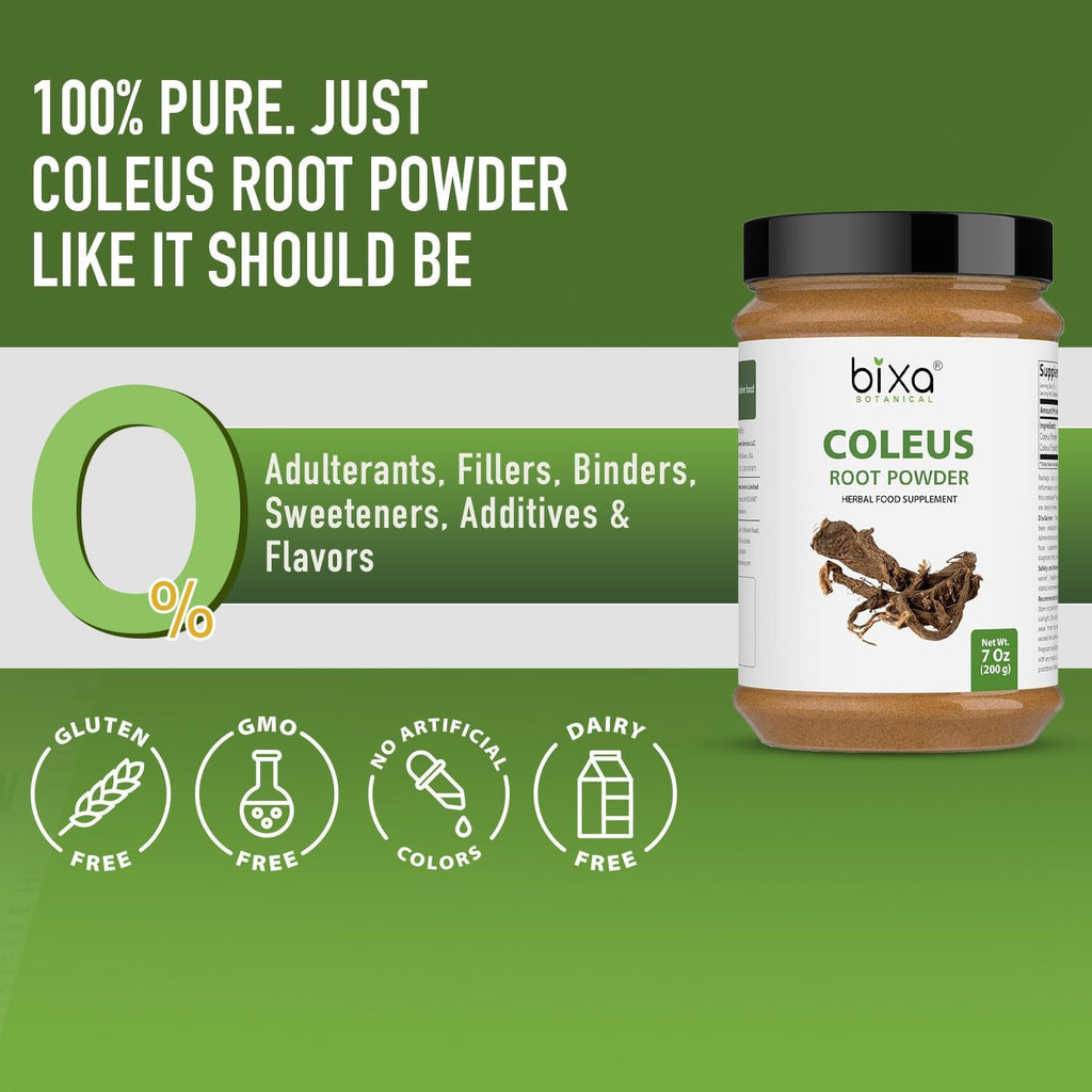 bixa BOTANICAL Coleus Forskohlii Root Powder | Forskolin-Rich Herb | Supports Wellness | 100% Pure & Natural, Lab-Tested, Vegan, Non-GMO, 140+ Years of Herbal Heritage, 200g / 7oz