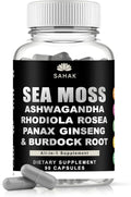 Sea Moss Capsules - Organic Irish Sea Moss with Ashwagandha, Rhodiola Rosea, Panax Ginseng, Burdock Root | Lab Tested | Immune Support, Energy, Cognition,for Women and Men - 90 Raw sea Moss Capsules