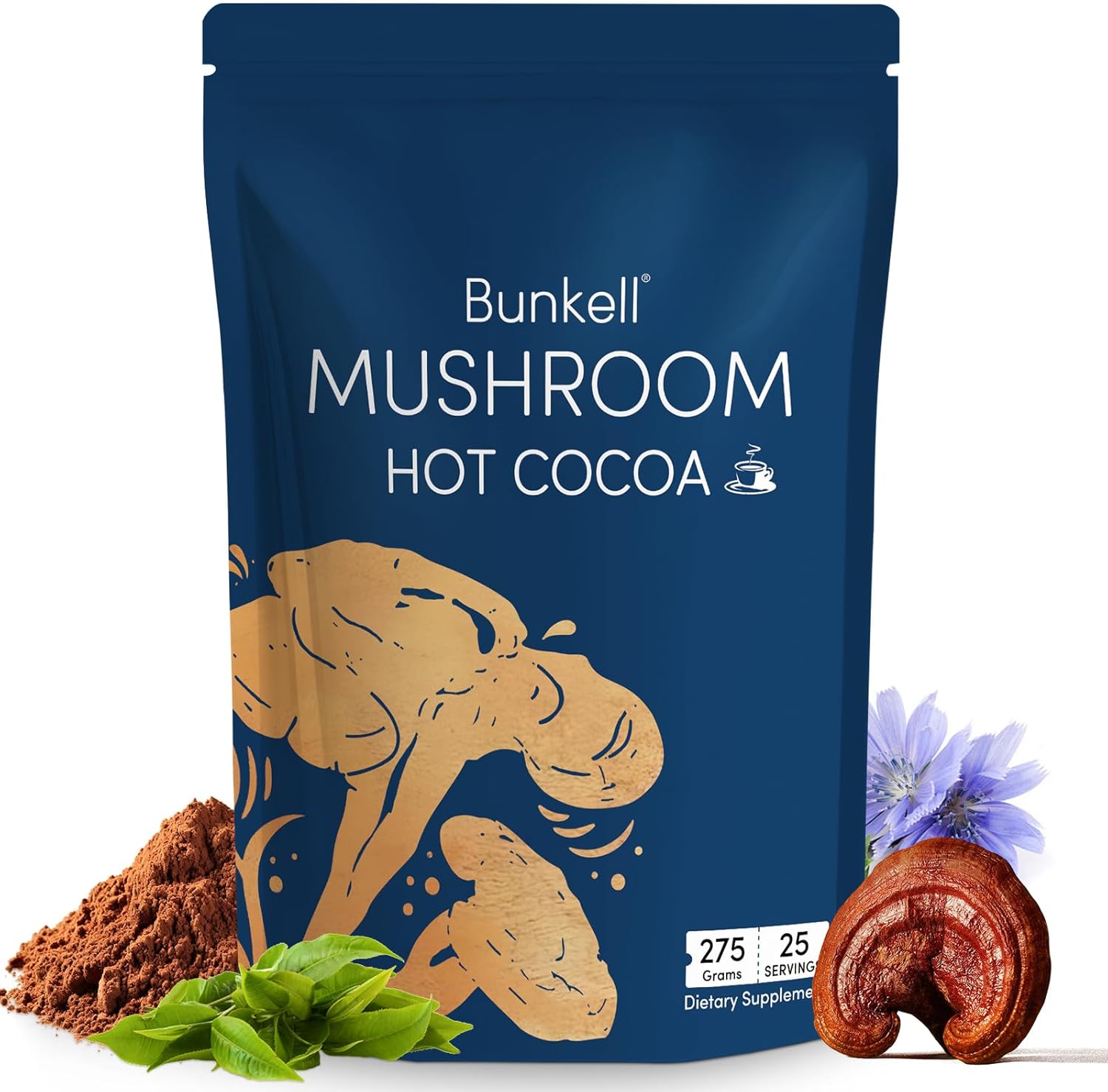Mushroom Hot Cocoa, Adaptogenic Mushroom with Reishi, L-Theanine, Chicory, Melatonin & Glycine, Melatonin, Sleep Hot Cocoa Supplement for Sleep and Stress Support, 25 Servings 1 Pack