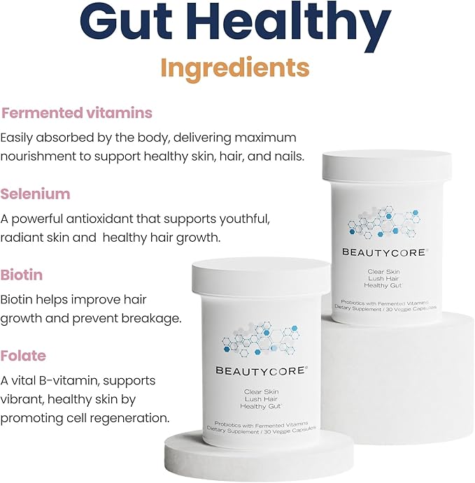 Supplement – Supports Collagen Production, Hair, Skin & Nails - 20 Billion CFU Probiotics - All in 1 Acid Resistant Veggie Capsule - Gut Health, Microbiome, Fermented Vitamins - for Women