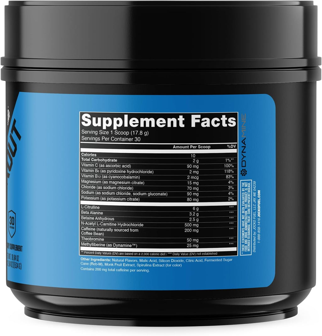 Jocko Fuel Pre Workout for Men & Women - High Stim Low Sugar Blend with Beta Alanine + L-Citrulline, Support Muscle Pump, Energy, & Recovery, 200mg of Caffeine Nitro Pop, 30 Servings 1.31lbs (594 G)