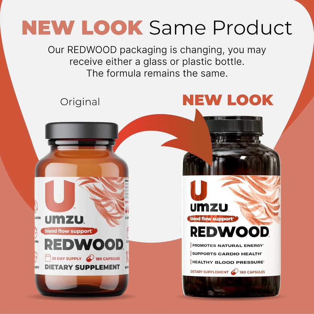 UMZU Redwood Blood Flow Nitric Oxide Supplement for Men & Women, Blood Pressure, Circulation, Stamina, Energy (30 Day Supply | 180 Capsules)