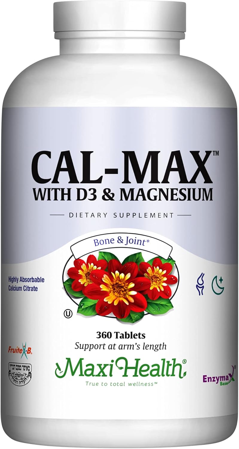 Maxi Health Calcium Magnesium Supplement with Vitamin D3 and Boron - Kosher Bone Health & Nighttime Formula, Calcium Citrate CalMag & Vitamin D (360 Tablets)
