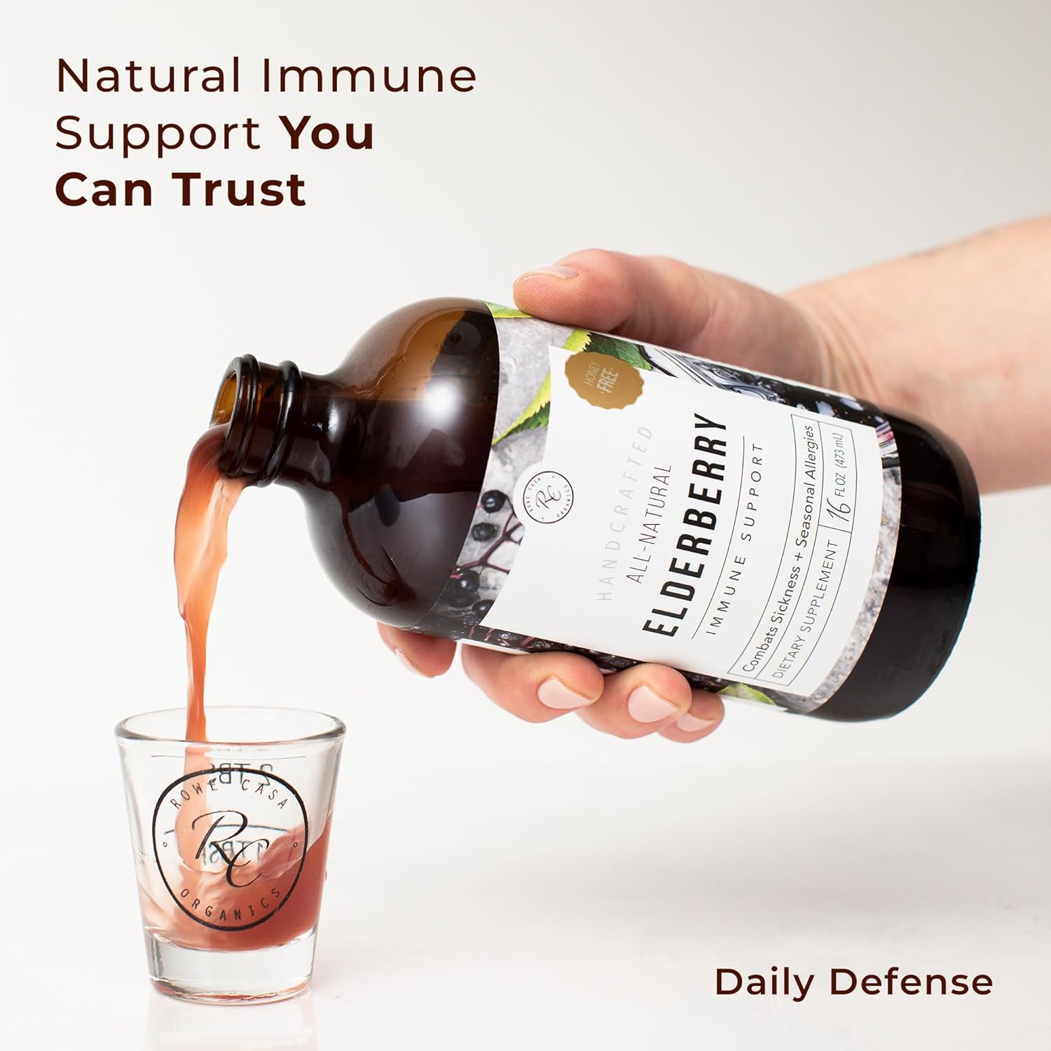 Rowe Casa Organics Honey-Free Elderberry Immune Support with Antioxidants, Zinc and Vitamin C – Kids and Adults Organic Elderberry Syrup for Immune Support, 16 Fl Oz