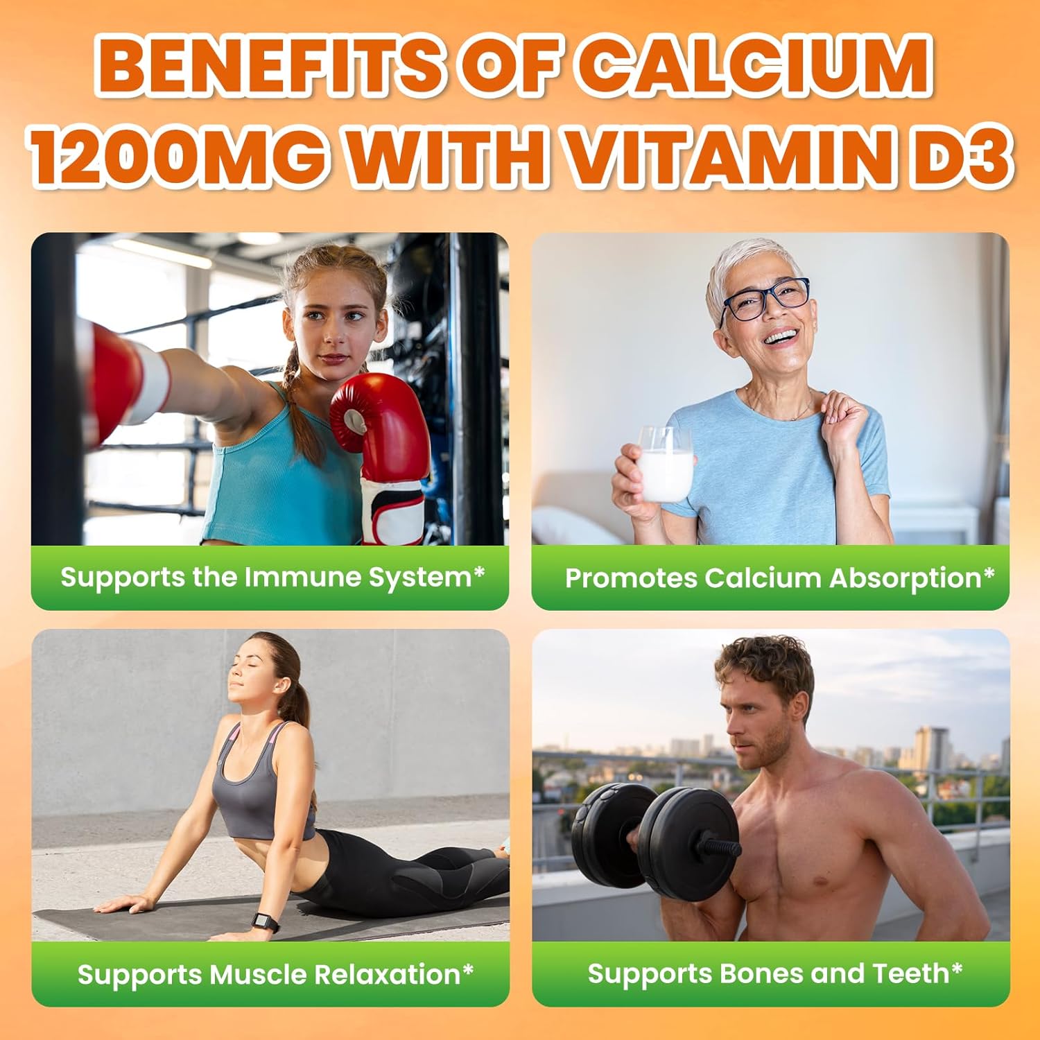 Calcium Citrate Gummies - 1200mg Calcium Gummies Supplements for Women & Men with Vitamin D3, K2, Magnesium, Zinc High Absorption for Bone, Muscle & Immune Support, Orange Flavor, 60 Count