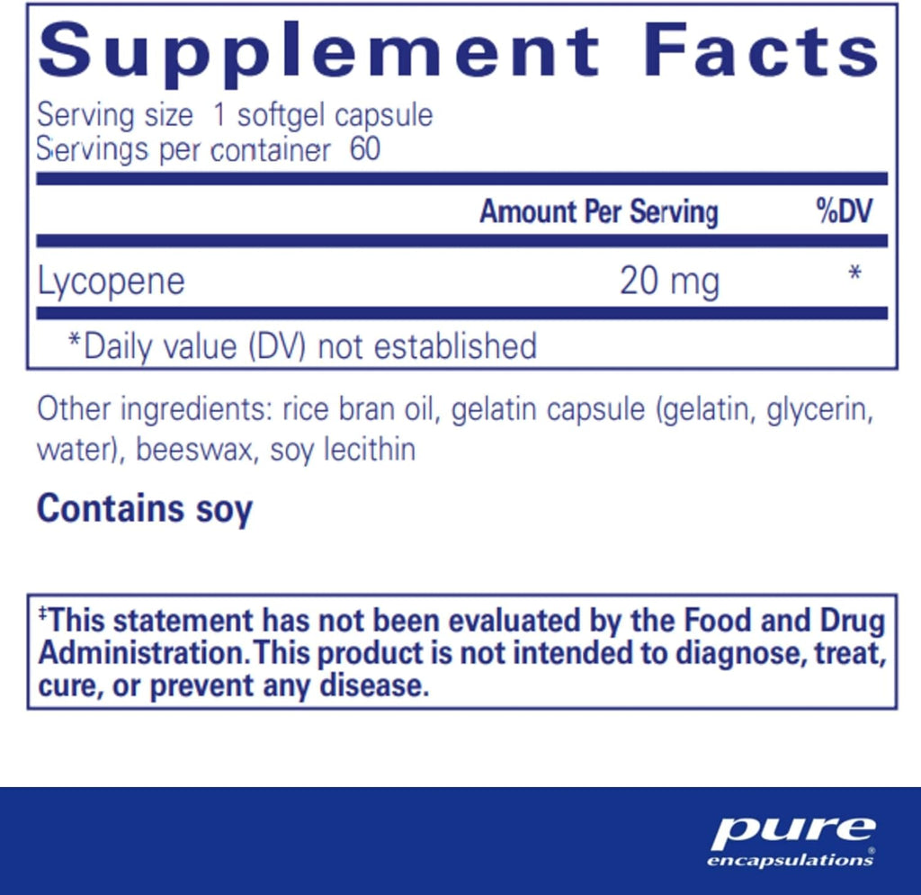 Pure Encapsulations Lycopene 20 mg | Dietary Supplement for Cellular and Macular Support | 60 Softgel Capsules