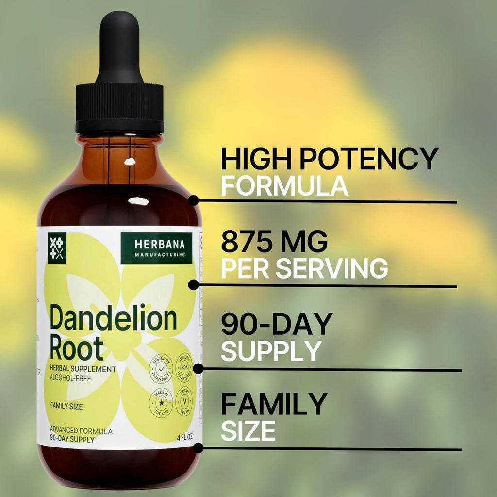 Dandelion Root 4 fl oz Liquid Extract - Natural Herbal Supplement for Cleansing, Digestive Function & Immunity - Organic Taraxacum officinale - Family Size - High Potency Drops - 90-Day Supply