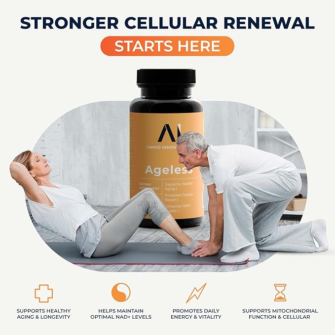 Amino Innovations Ageless Cellular Vitality Capsules - NAD+ Support for Energy, Wellness, and Daily Vitality - Non-Stimulant Formula - 30 Capsules