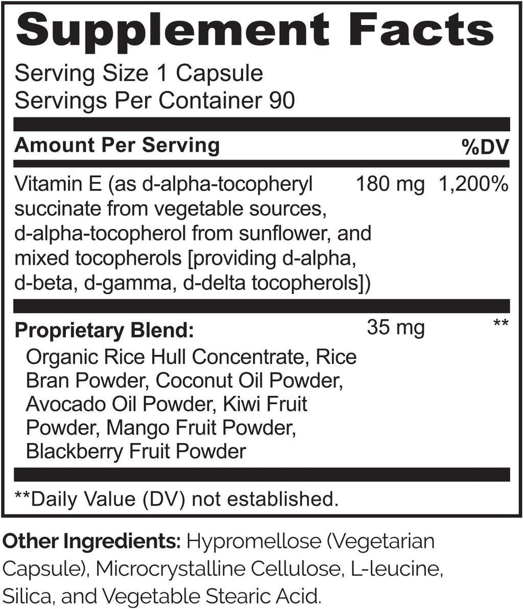 NATURELO Vitamin E - 180 mg (300 IU) of Natural Mixed Tocopherols from Organic Whole Foods - Supplement for Healthy Skin, Hair, Nails, Immune & Eye Health - Non-GMO, Soy Free - 90 Vegan Capsules