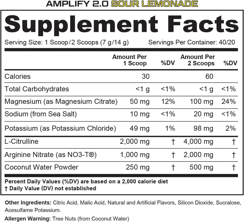 Cutler Nutrition Amplify Pump Pre Workout Caffeine Free Nitric Oxide Booster containing Arginine and Citrulline Pre-Workout for Maximum Pumps Sour Lemonade Flavor