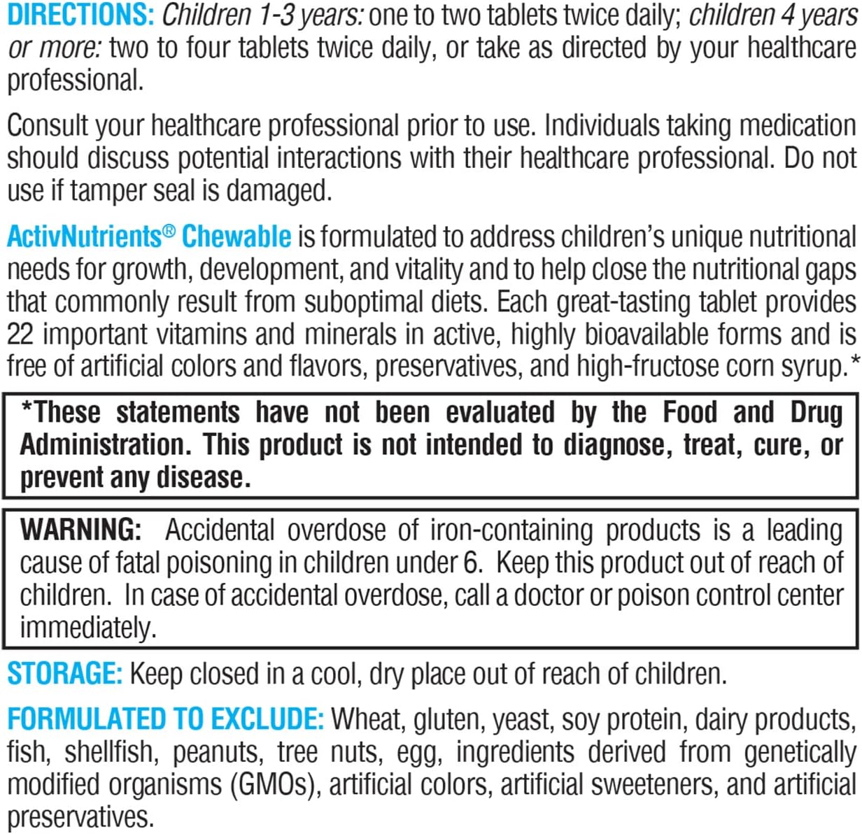 XYMOGEN Children's ActivNutrients Chewable - Mixed Berry Multivitamin for Kids - Multi Vitamin Multimineral for Wellness + Immune Support - Chelated Minerals + B Vitamins with Folate (120 Tablets)