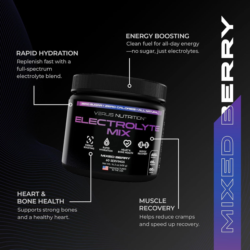 Electrolytes Powder No Sugar- Zero Calorie Hydration Powder | Sugar Free Electrolytes for Fasting, Keto & Vegan | Natural Ingredients Electrolyte Mix for Energy Boost, 60 Servings