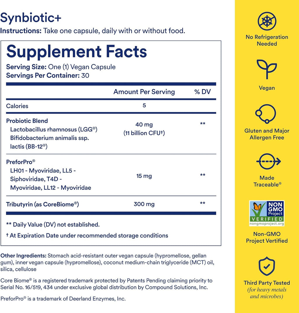 Ritual Synbiotic+ Probiotic, Prebiotic, Postbiotic, 3-in-1 Supplement for Gut Health and Digestive Support, Regularity, Bloat, Immune, Vegan Delayed-Released Daily Capsule, Women and Men, 30 Day