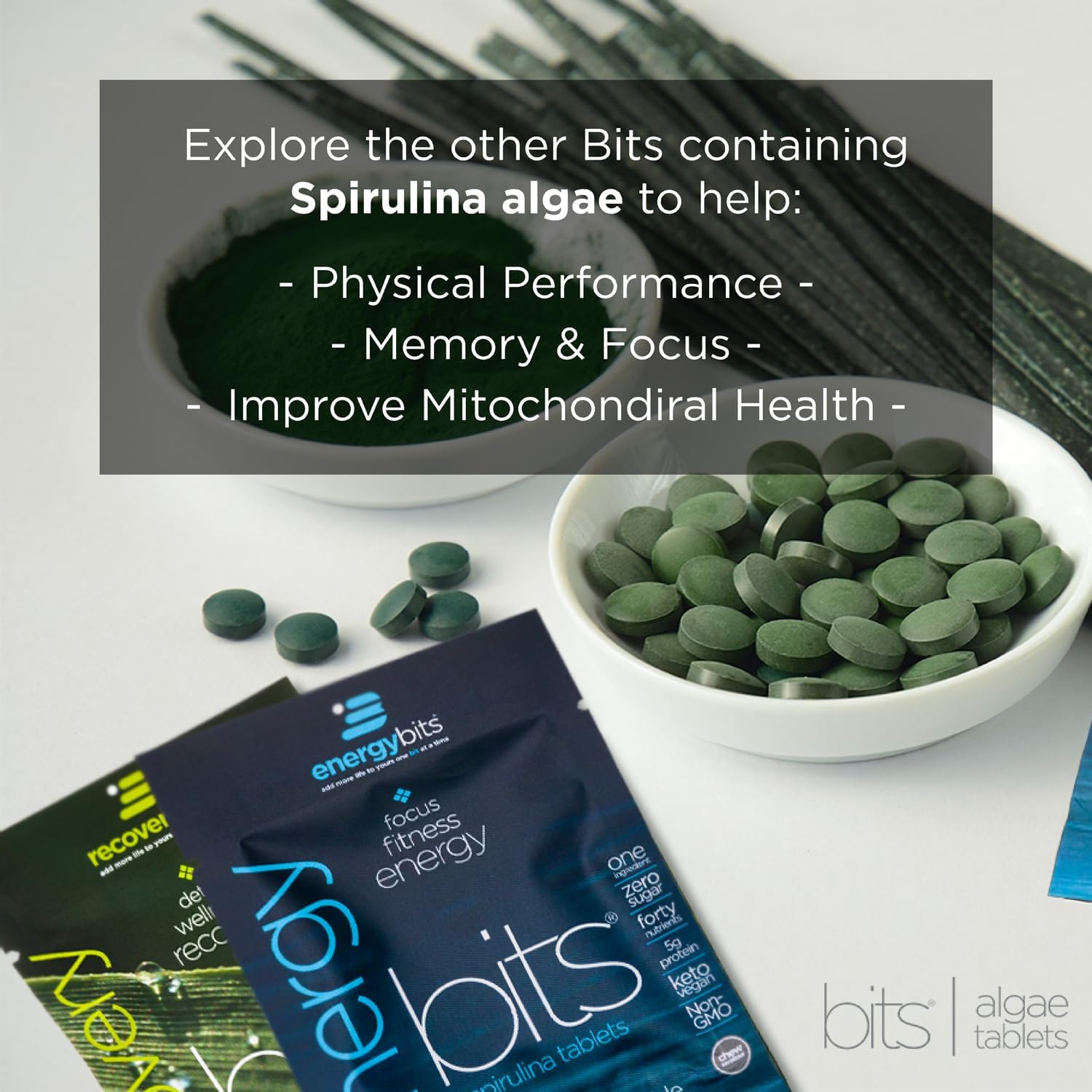 RECOVERYbits - Organic Chlorella Tablets - Plant-Based Algae Superfood - Chlorophyll - Cracked Cell Wall - Energy - Immune System - Detox - Keto - Vegan - Non-GMO - Box of 30 Pouches - 900 Tablets