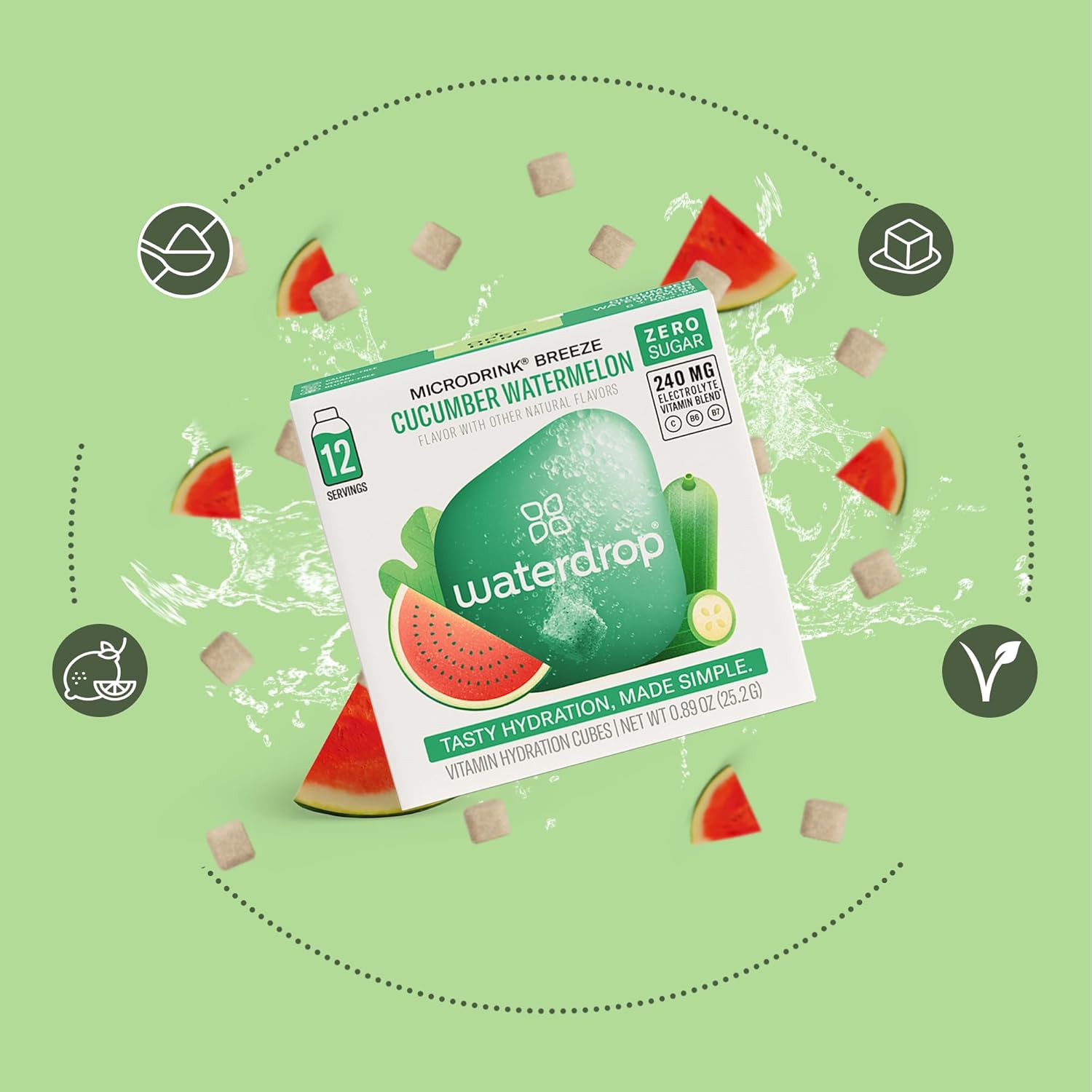 Waterdrop Hydration Cubes with Vitamin C, B Vitamins, and Electrolytes, Cucumber Watermelon Flavor, Flavored Water Enhancer Cubes for Still & Sparkling Water, Low Calorie, Sugar Free, 48 Count